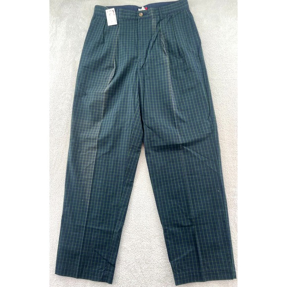 VTG Tommy Hilfiger Pants Mens Sz 32x30 Green Plaid Tartan Dartmouth Pleated